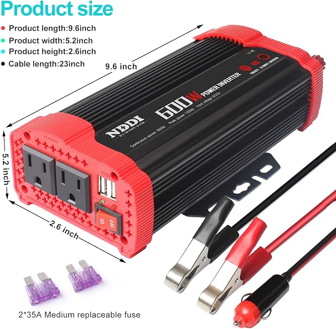 600W Car Power Inverter 12V DC to 110V AC Converter - Image 2