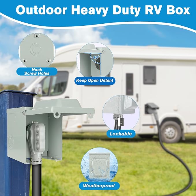 30 Amp RV Power Outlet Box, 125 Volt NEMA TT-30R Receptacle, Lockable Enclosed - Image 4
