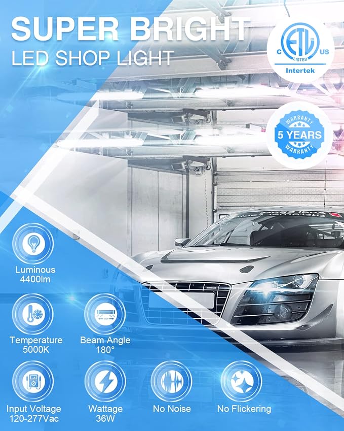 Ensenior 4 Pack Linkable LED Utility Shop Light, 4 FT, 4400 High Lumens - Image 2