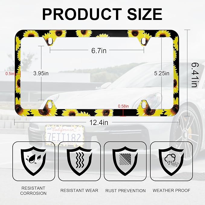 LivTee Flower License Plate Frames, 4 Holes Stainless Steel License Plate Covers - Image 3