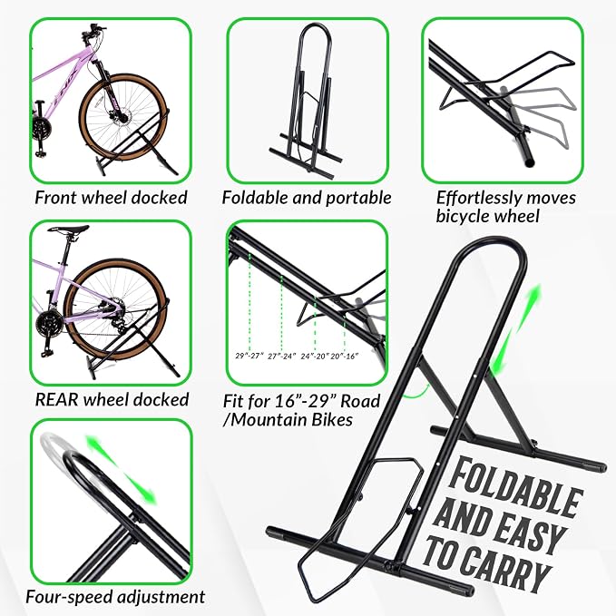 Folding Bike Floor Stand Rack, Portable Bicycle Parking Rack Storage - Image 7