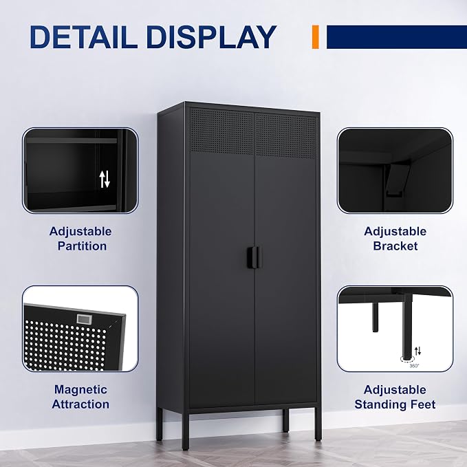 Metal Storage Cabinets with Adjustable Shelves，Pantry Kitchen Storage - Image 4