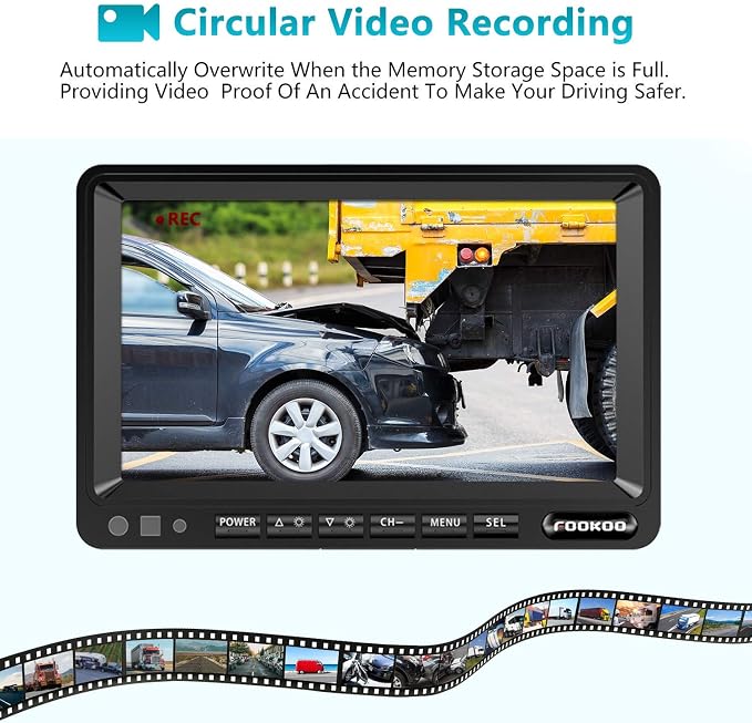 Fookoo Ⅱ 7" 1080P Wired Backup Camera System, 7-inch HD Dual Split Screen - Image 4
