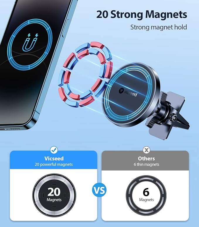 VICSEED for MagSafe Car Mount Magnetic Phone Holder for Car Vent 360 Adjustable - Image 2