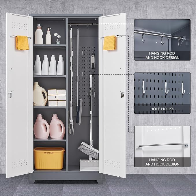 GREATMEET 72.8" Broom Storage Cabinet, Utility Cabinets - Image 5