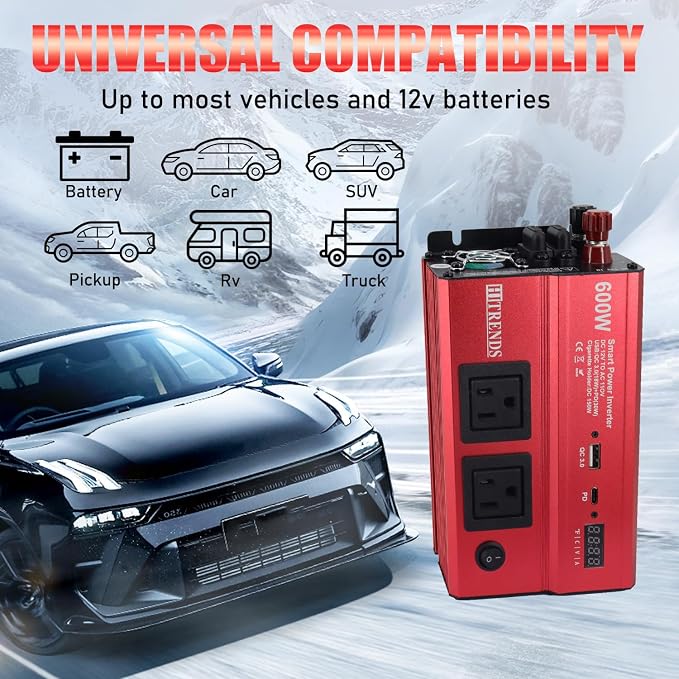 HITRENDS 600W Car Inverter, 12V DC to 110V AC, - Image 3