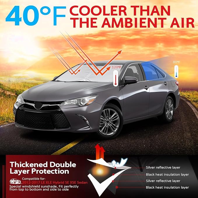 KAYZT Windshield Sun Shade for Toyota Camry 2012-2017 LE XLE Hybrid SE XSE - Image 2