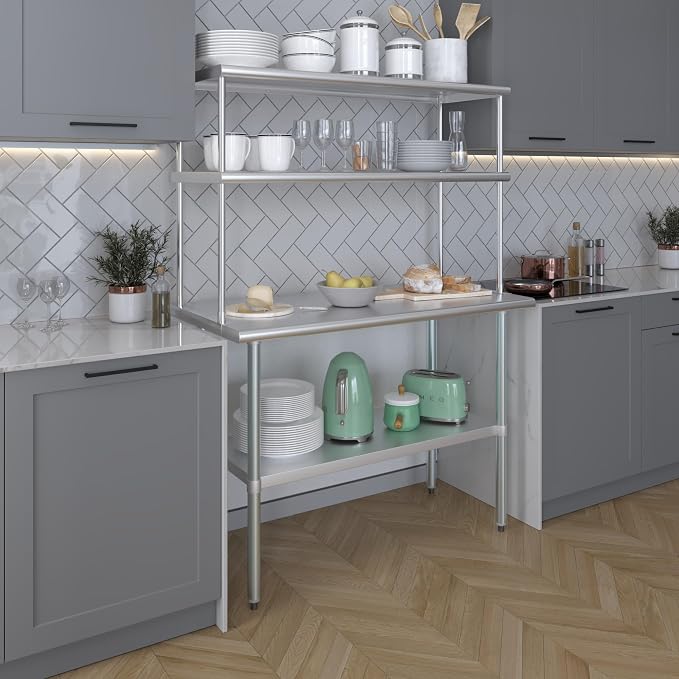 Amgood Stainless Steel Work Table Double Tier Overshelf | Metal Kitchen Prep - Image 5
