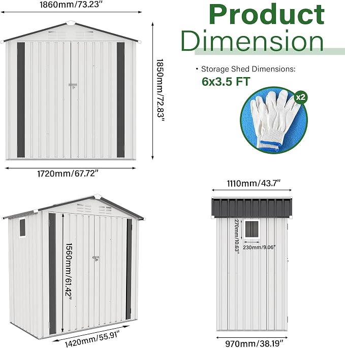 ARMSET 6x3.5 FT Metal Outdoor Storage Shed - Image 2