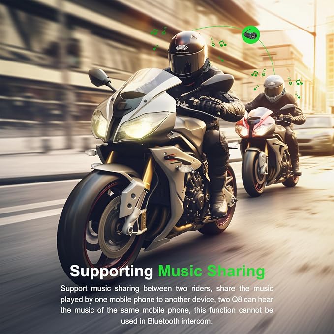 EJEAS Q8 2PC Motorcycle Bluetooth Headset, Upgraded Mesh 3.0 Intercom System - Image 3