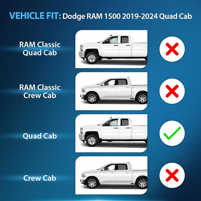 Nilight in Channel Rain Guards for Dodge RAM 1500 2019 2020 2021 2022 2023 2024 - Image 5