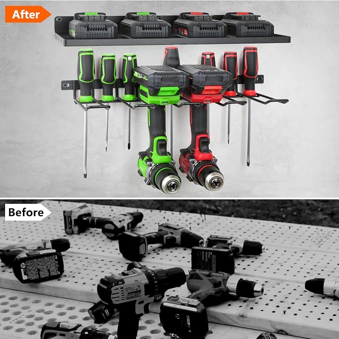 Power Tool Organizer Wall Mount, Cordless Drill Holder and Battery Shelf - Image 4