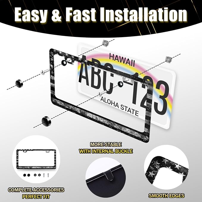 Vintage Black Grey American Flag License Plate Frame Patriotic License Plate - Image 7
