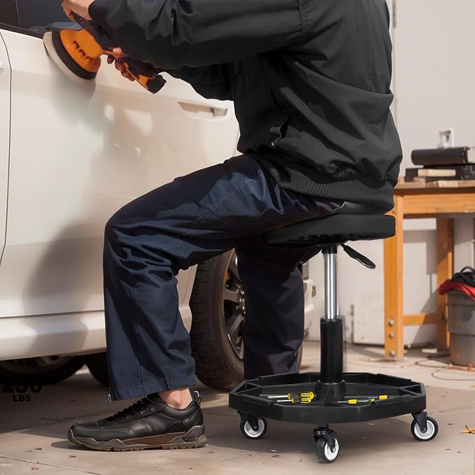 YELLOW JACKET Rolling Garage Seat Adjustable Pneumatic Shop Creeper Seat 300Lbs - Image 5