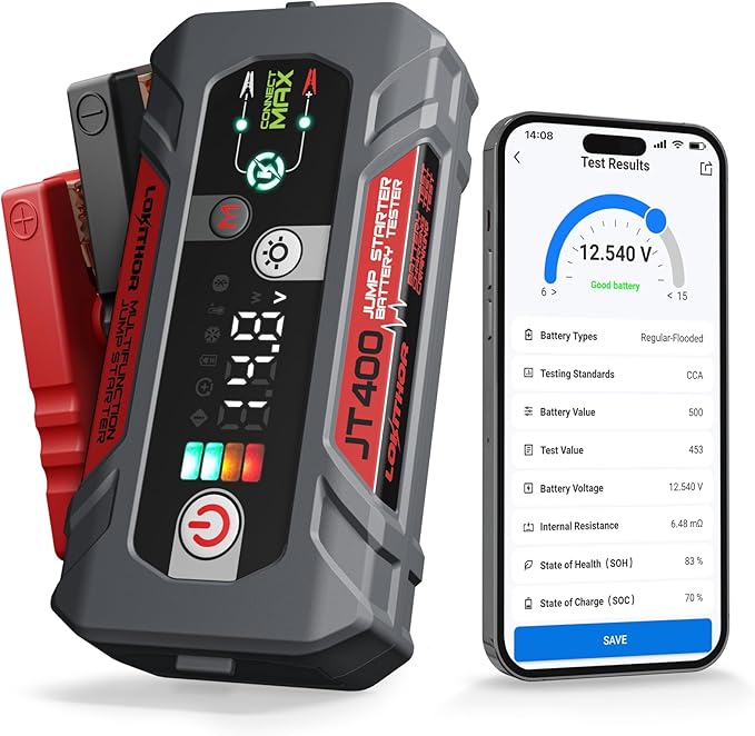 JT400 Jump Starter and Battery Tester, 2500A 12V Car Jumper Starter Portable by LOKITHOR