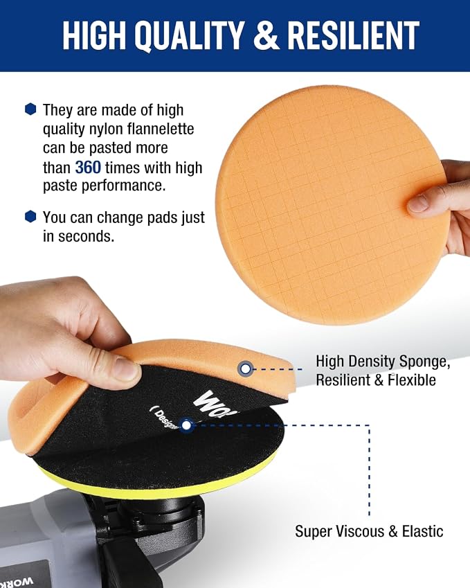 WORKPRO 7.5 Inch Buffing Sponge Pads, Cutting Polishing Pad Kit - Image 3