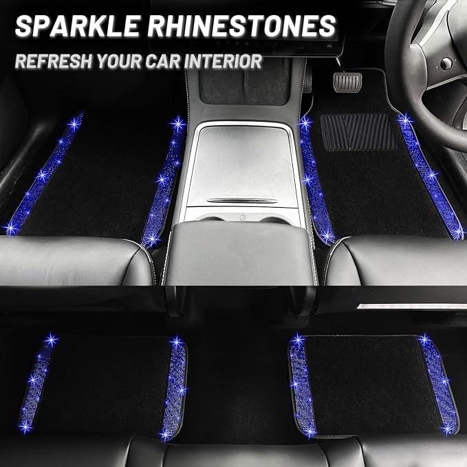 NBTEPEM Blue Bling Car Floor Mats Full Set, Universal Fit Most Cars - Image 6