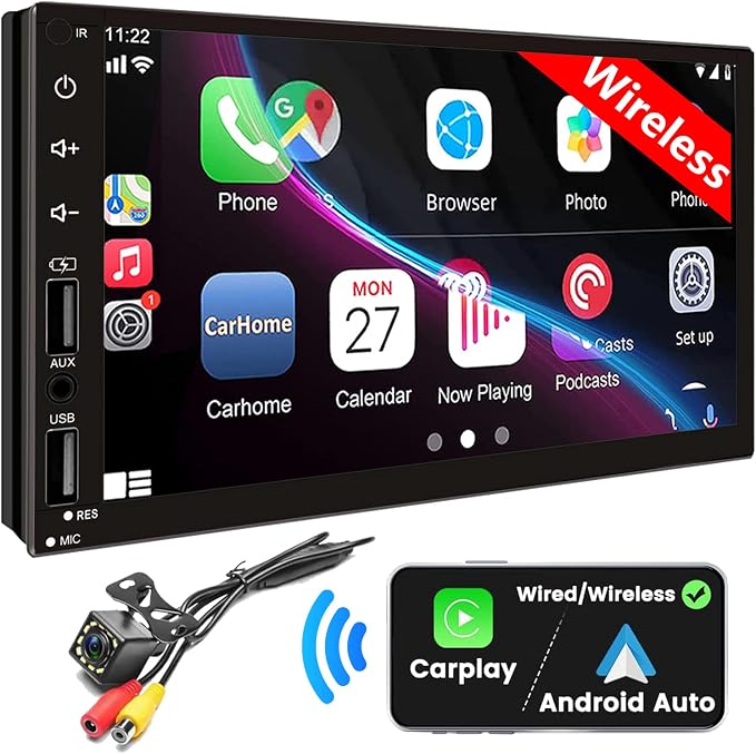 Double Din Car Stereo with Wireless Apple CarPlay & Android Auto, 7inch by Leadfan