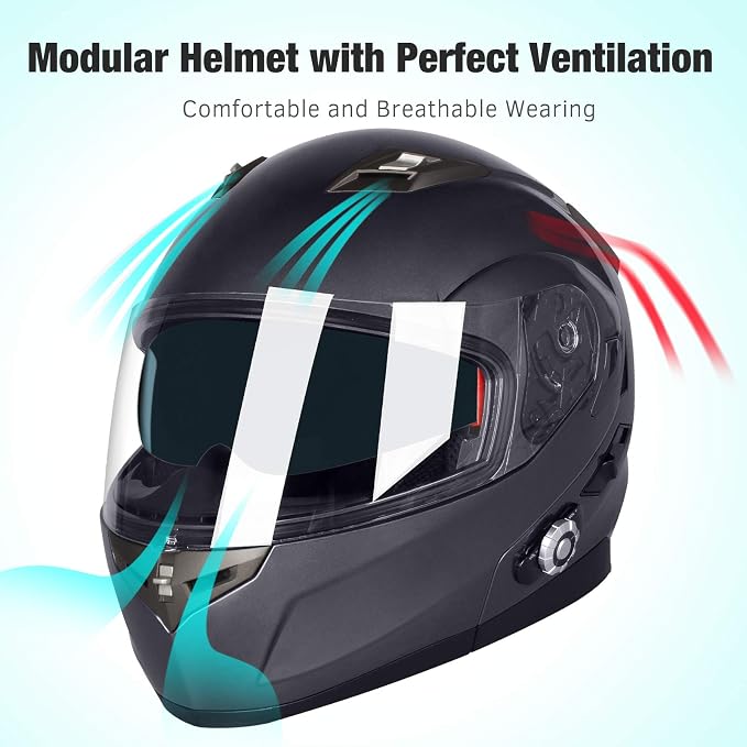 FreedConn BM2-S Bluetooth Motorcycle Helmet, Flip-Up Modular Motorbike Helmet - Image 6