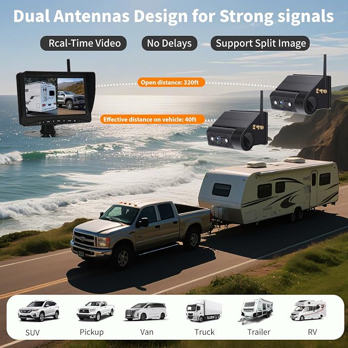 Solar Wireless Backup Camera Magnetic, 7 Inch Portable Installation RV Backup - Image 4