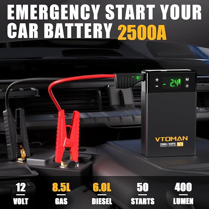 VTOMAN X1 Jump Starter with Air Compressor, Car Battery Jumper Starter with - Image 8