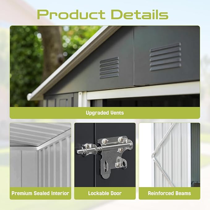 10 x 8 FT Outdoor Storage Shed, Metal Garden Tool Shed - Image 9