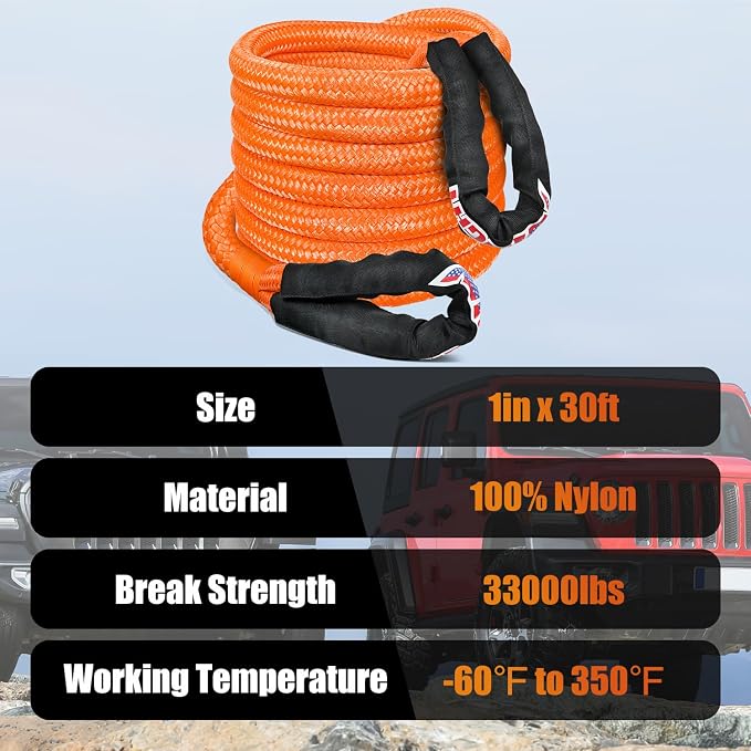 Nilight Kinetic Recovery Rope 33000 LBS 1" x 30ft Snatch Strap Heavy Duty - Image 8