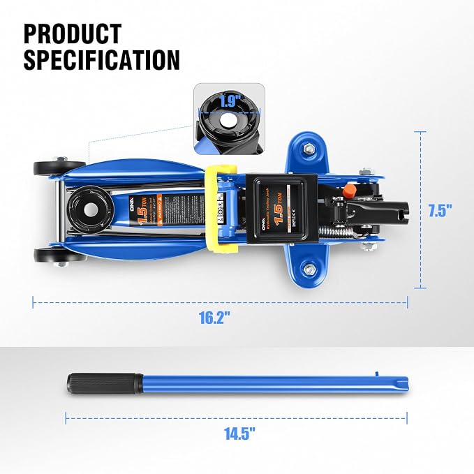 DNA MOTORING Low Profile Hydraulic Trolley Service/Floor Jack, 1.5 Ton Capacity - Image 5