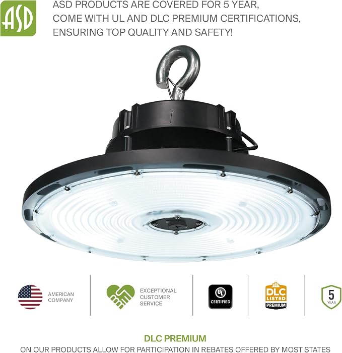 ASD LED High Bay UFO Light Fixture, Commercial Shop Lighting | Dimmable - Image 8