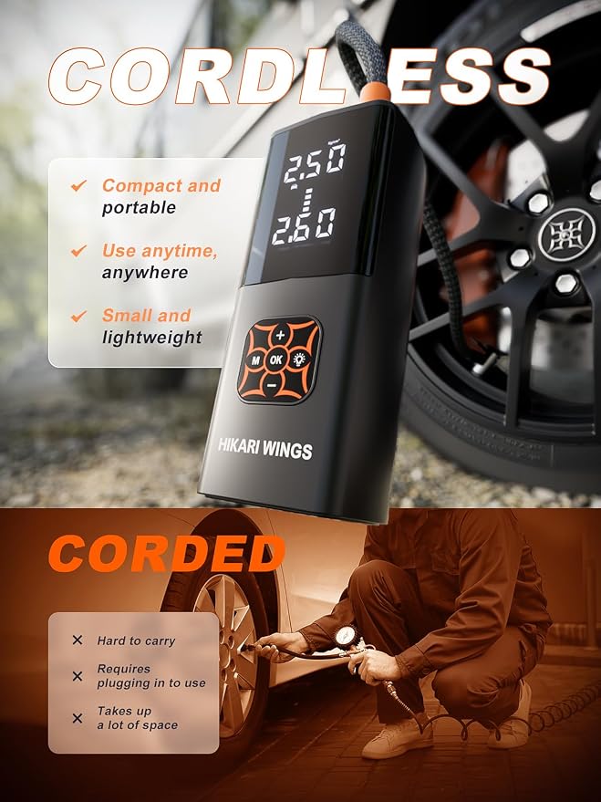 HIKARI Tire Inflator Portable Air Compressor-8X Faster, 000mAh Battery - Image 4