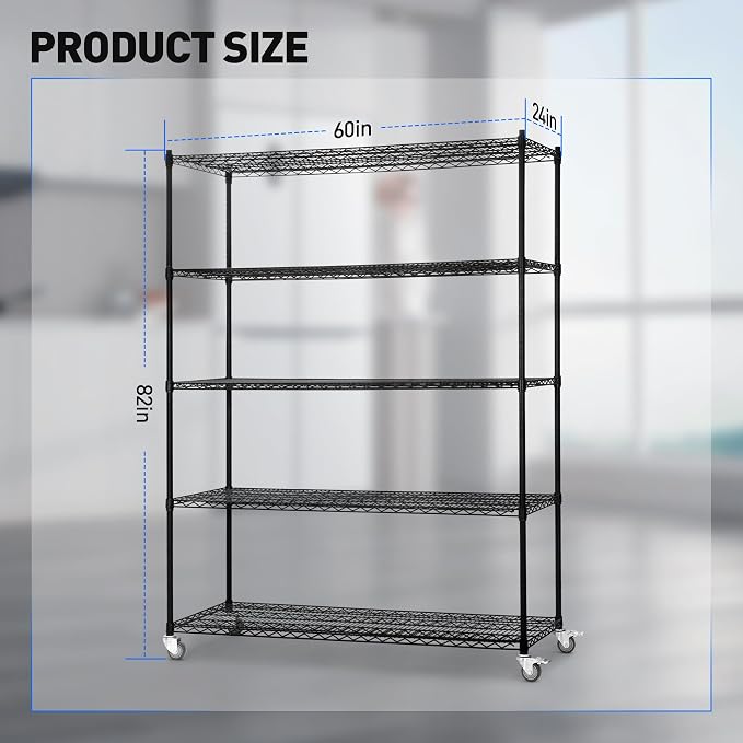 5 Tier Wire Shelf Shelving Unit, Heavy Duty Garage Storage Shelves - Image 3