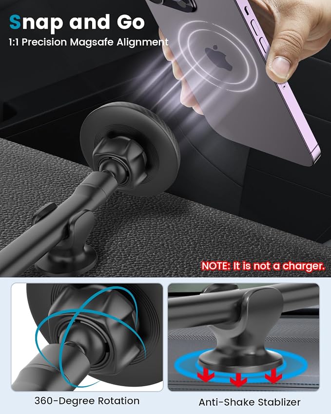APPS2Car for Magsafe Car Mount Magnetic Phone Holder Upgraded 13-Inch Long Arm - Image 3
