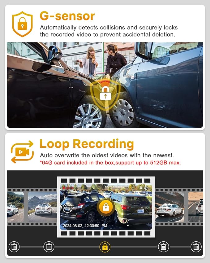 GKU Dash Cam Front and Rear, 4K 60fps＋2.5K Dashcam, STARVIS Sensor, 5G WiFi GPS - Image 8