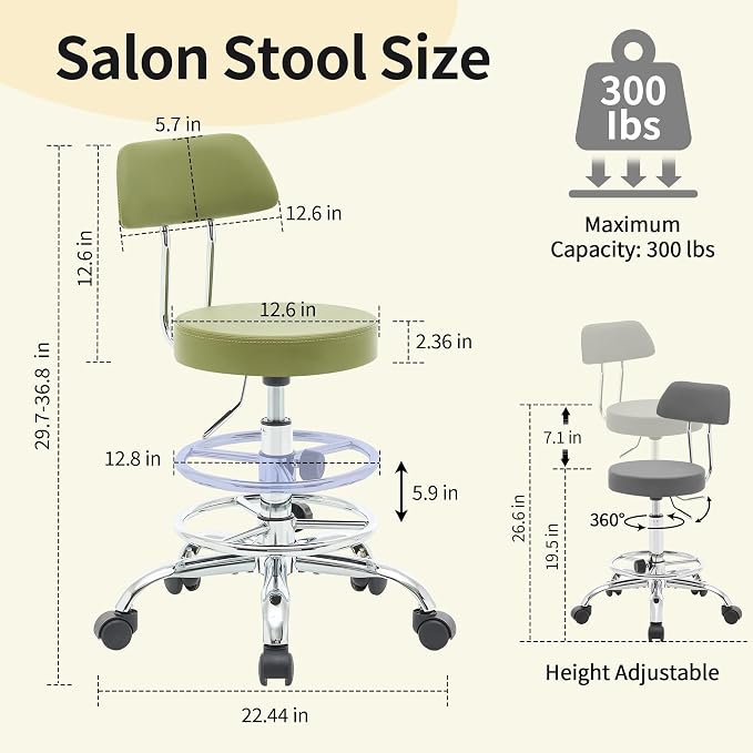 Height Adjustable Stool 19.5’’-26.6’’, Rolling Chair - Image 2