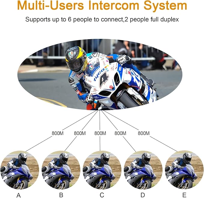 V6 Pro Motorcycle Helmet Bluetooth Intercom Headset 1200M 2 People Full Duplex - Image 5