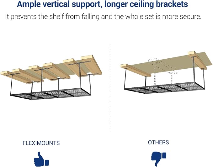 FLEXIMOUNTS 4x8 Overhead Metal Garage Storage Rack w/Hooks Adjustable Ceiling - Image 5
