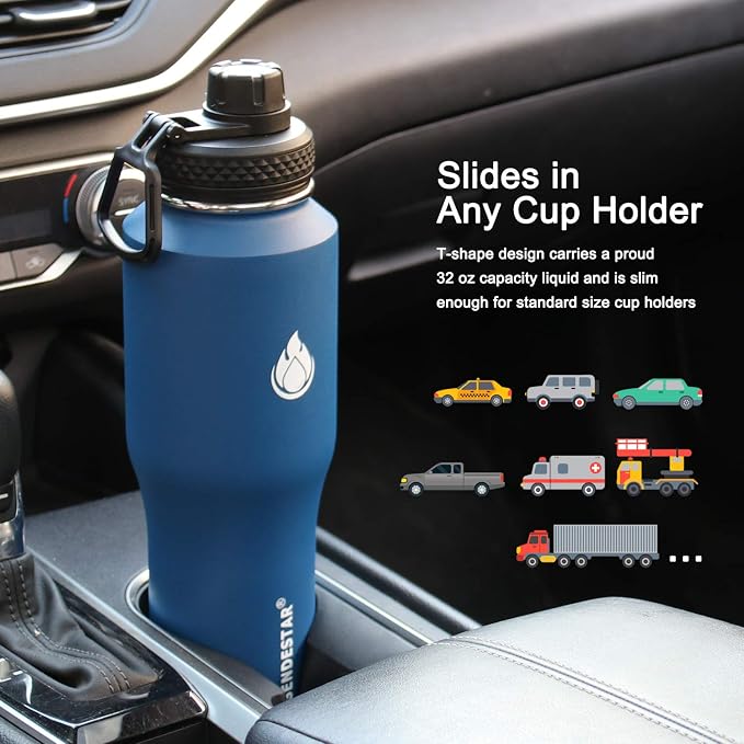 SENDESTAR Water Bottle 32oz, 2 Lids, Wide Mouth Stainless Steel Vacuum - Image 3