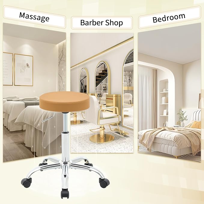 Rolling Massage Chair, Adjustable Hair Cutting Stool 19.5’’-26.6’’, Camel Brown - Image 6