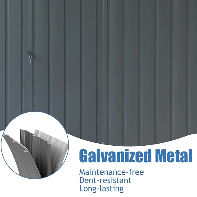 IKERY Large Galvanized Steel Storage Shed - Image 5