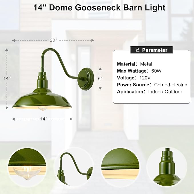 14in Outdoor Gooseneck Lights for Farmhouse, Barn Style Goose Neck Wall Light - Image 7