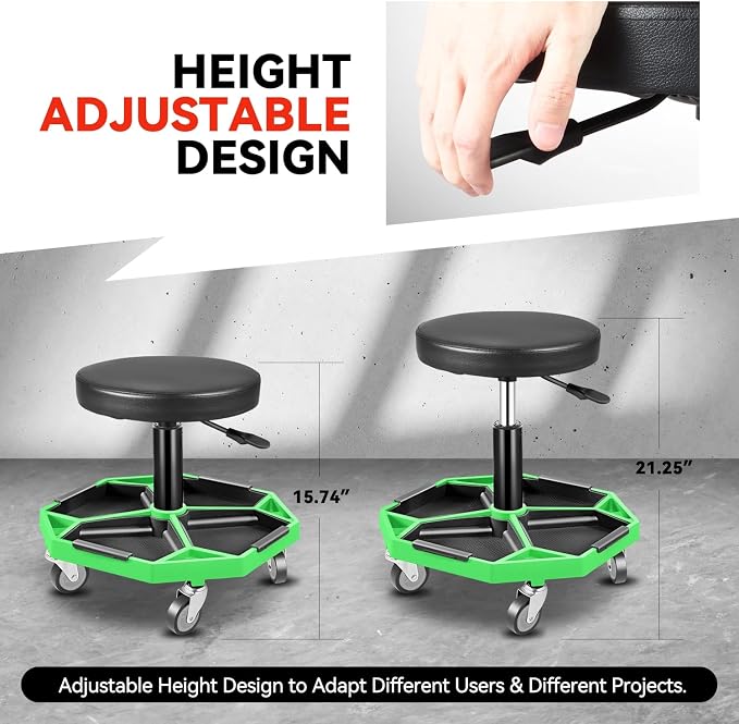 Auto Dynasty Mechanic Stool, Adjustable Rolling Pneumatic Creeper Garage Shop - Image 3