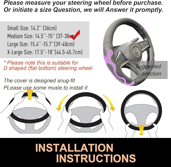 PINCTROT D Shaped Comfy Grip Steering Wheel Cover, Anti-Slip Design, Flat - Image 6