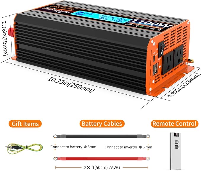 1100 Watt Pure Sine Wave Power Inverter 12V DC to 110V 120V Converter - Image 7