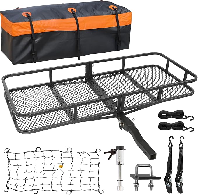 WEIZE Folding Hitch Mount Cargo Carrier Basket 60" X 20" X 6"+ Waterproof Cargo by WEIZE