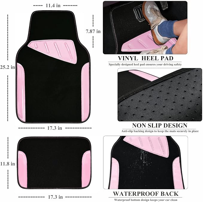 CAR PASS Jelly Waterproof Universal Fit Car Floor Mats, Girly Car Carpet Mats - Image 2
