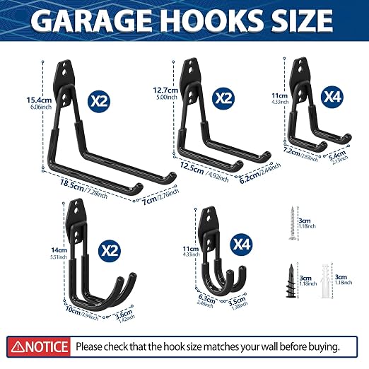 3-H Garage Wall Hooks 14 Pack, Garage Hooks Heavy Duty - Image 2