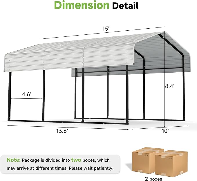 Real Relax 10×15FT Heavy Duty Carport, Metal Car Port Multi-Use Outdoor Storage - Image 6