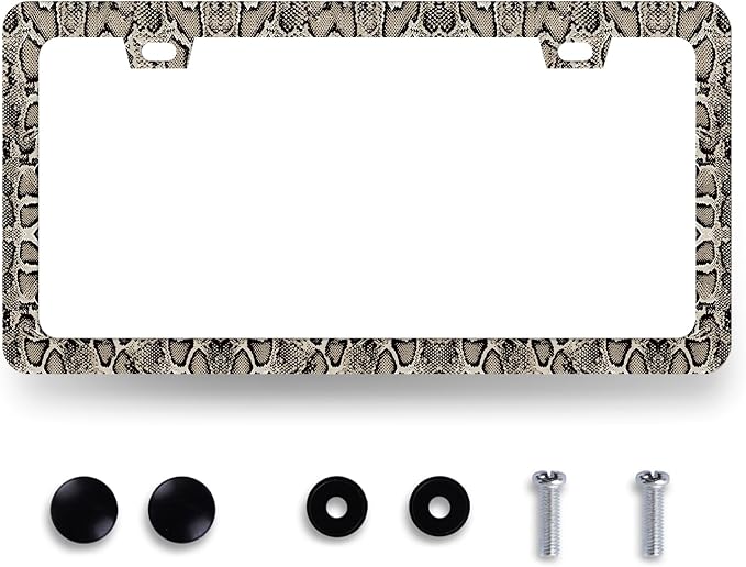 Snake Skin Print License Plate Frame Brown Animal Texture License Plate Holder by MUAWUOIK