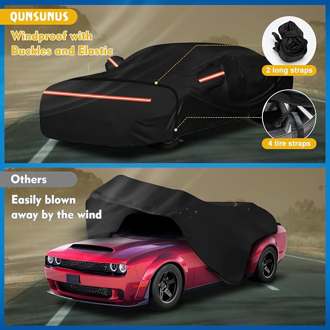 QUNSUNUS 6 Layer Car Cover for Dodge Challenger 2008-2023 Waterproof All - Image 4
