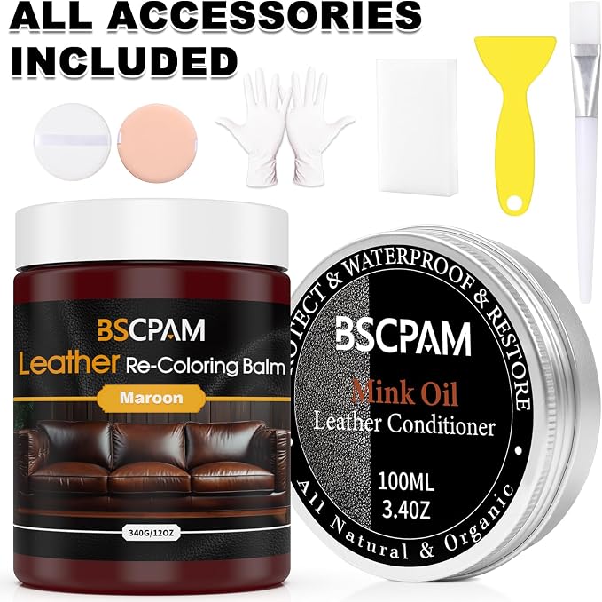 12oz Leather Recoloring Balm & 3.4oz Mink Oil Leather Conditioner kit, Maroon - Image 7